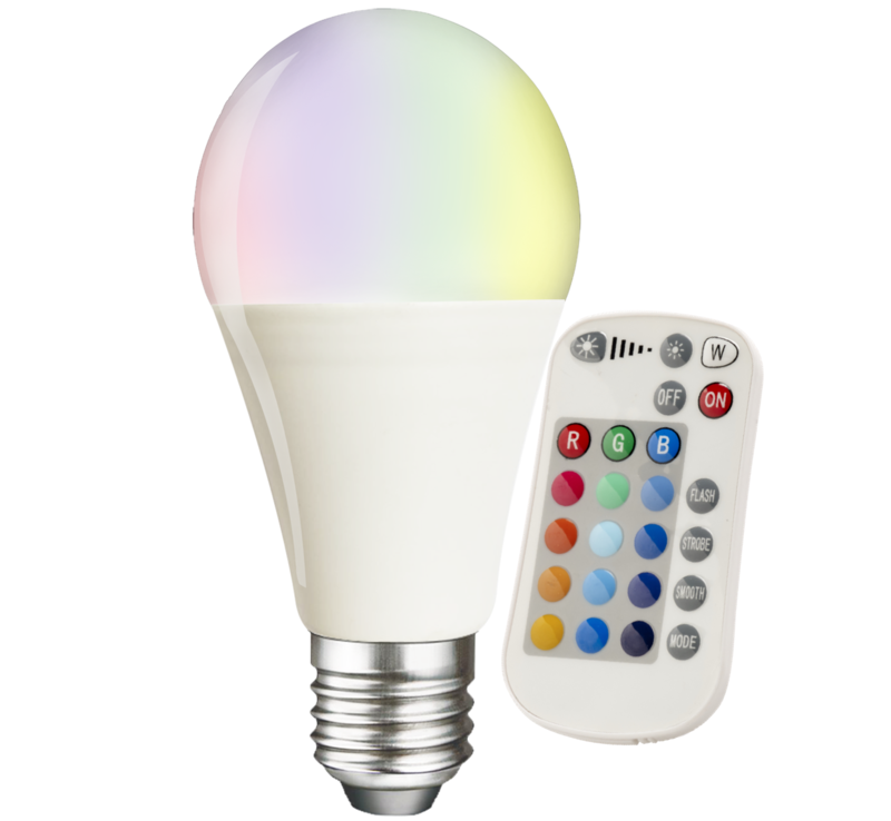 GLS 10W RGB+warm white LED lamp with IR remote control